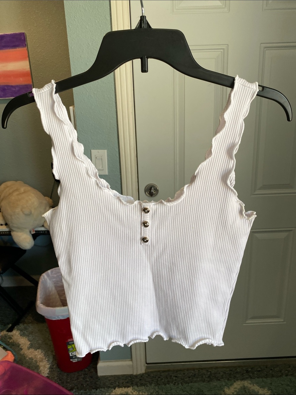 Classic White Ribbed Tank with Button Front